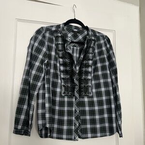 J. Crew Beaded Plaid Blouse Size S